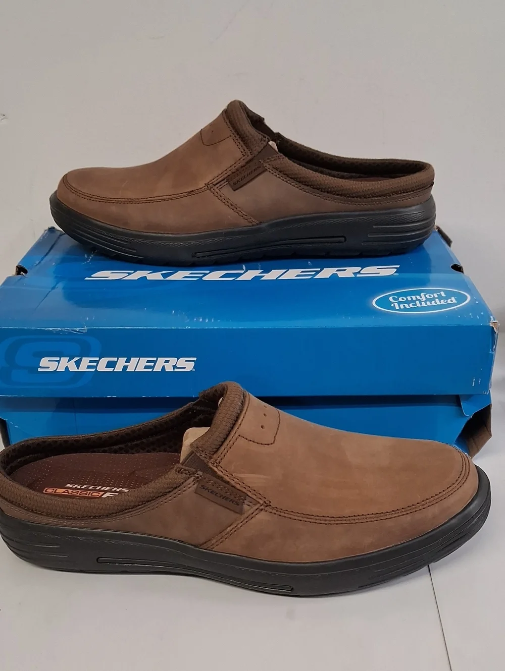 NWT Skechers Men’s Slip-On Casual Mule - Brown Memory Foam